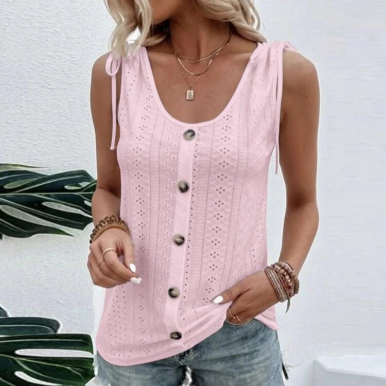 Amara - Stylish Women's Top with Buttons and Cutouts
