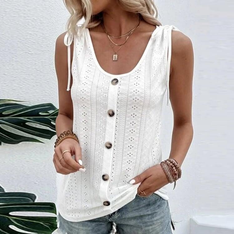 Amara - Stylish Women's Top with Buttons and Cutouts