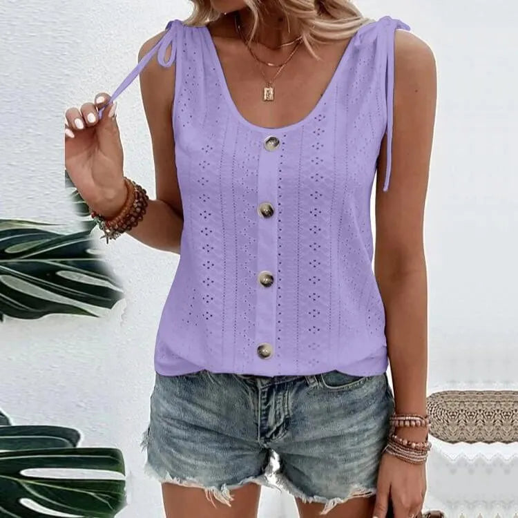 Amara - Stylish Women's Top with Buttons and Cutouts
