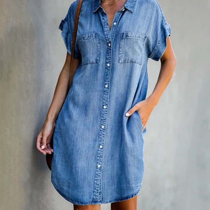 Brianna | Elegant denim dress with belly coverage 