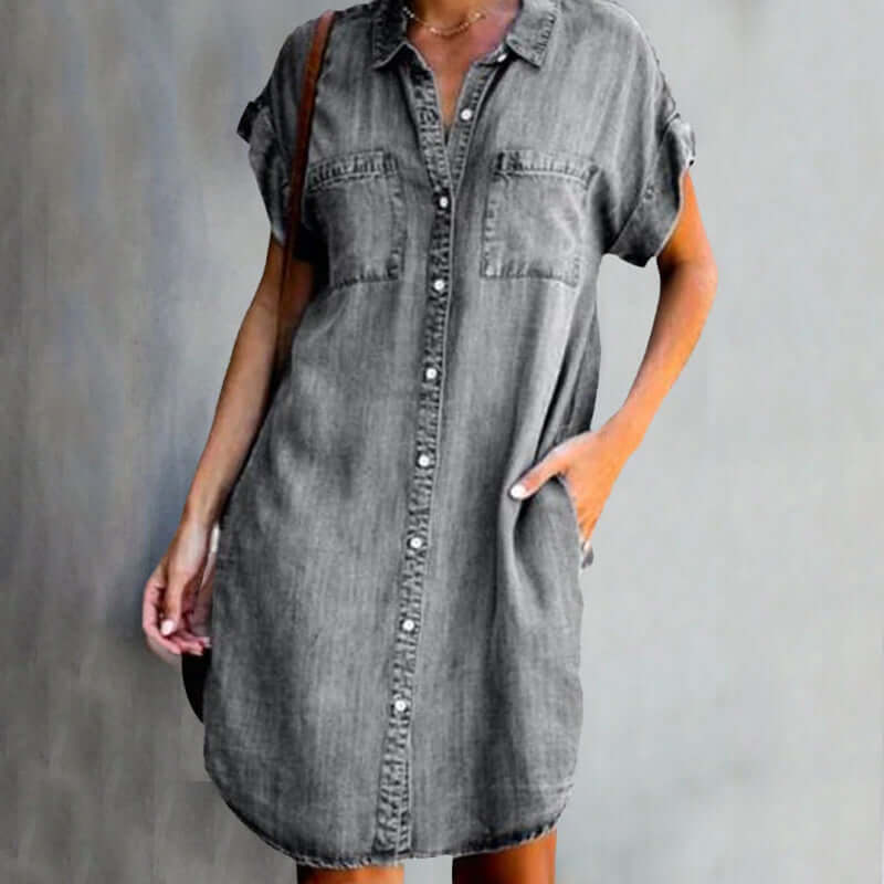 Brianna | Elegant denim dress with belly coverage 