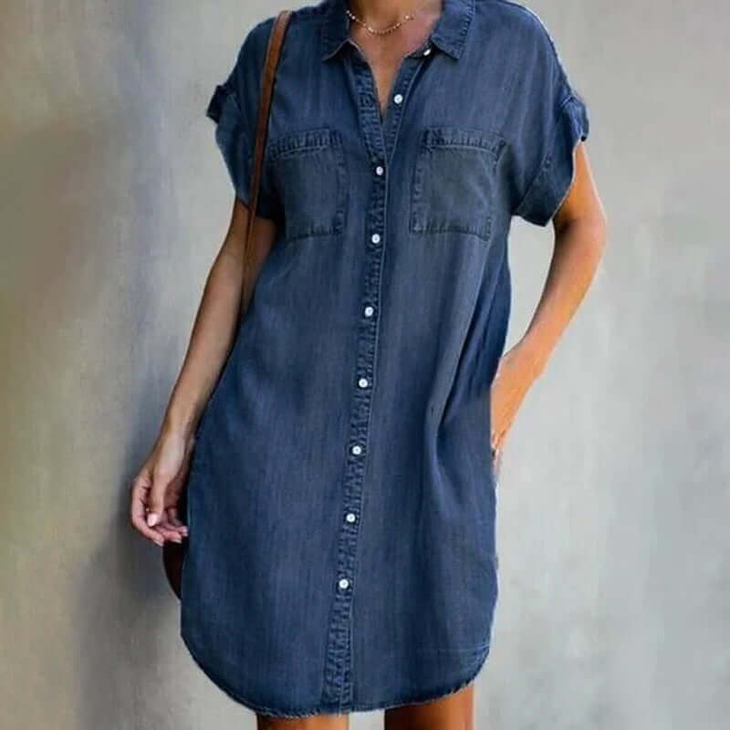 Brianna | Elegant denim dress with belly coverage 