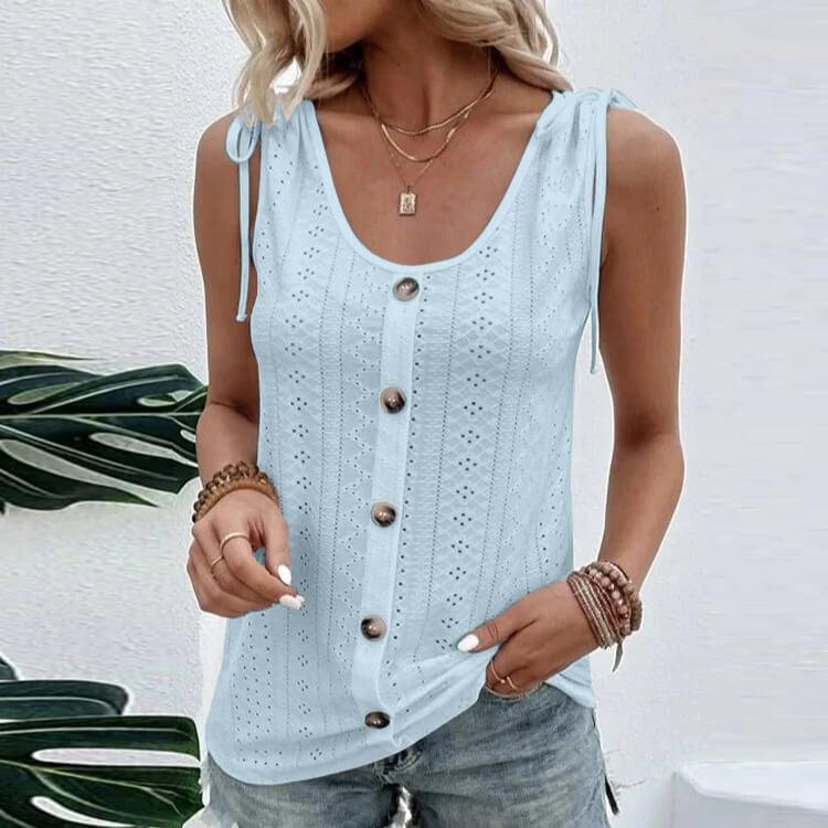 Amara - Stylish Women's Top with Buttons and Cutouts