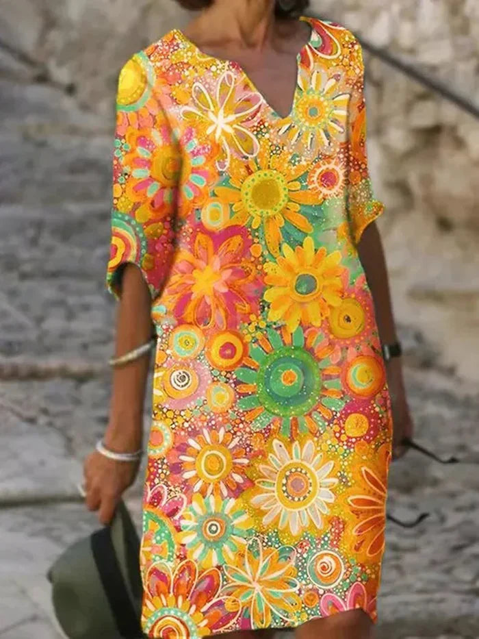 Emilia | Dress with Floral Pattern and V-Neckline 