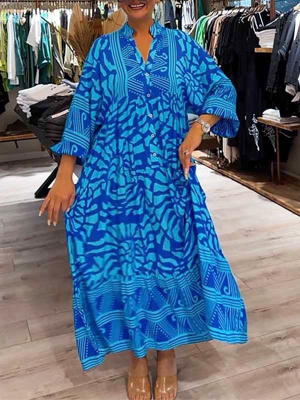Teresa | Women's V-neck Printed Loose Dress