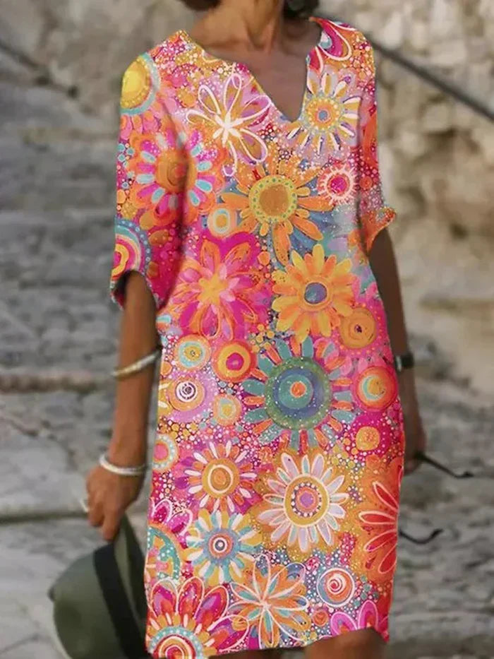 Emilia | Dress with Floral Pattern and V-Neckline 