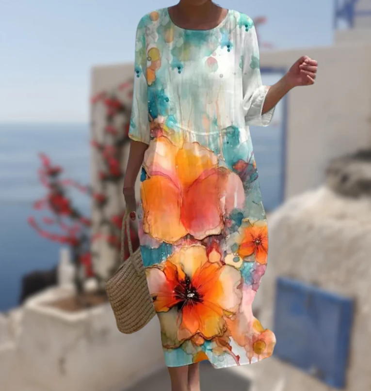 Miranda Elegant Tummy-Covering Floral Dress