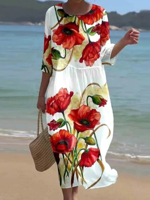 Miranda Elegant Tummy-Covering Floral Dress