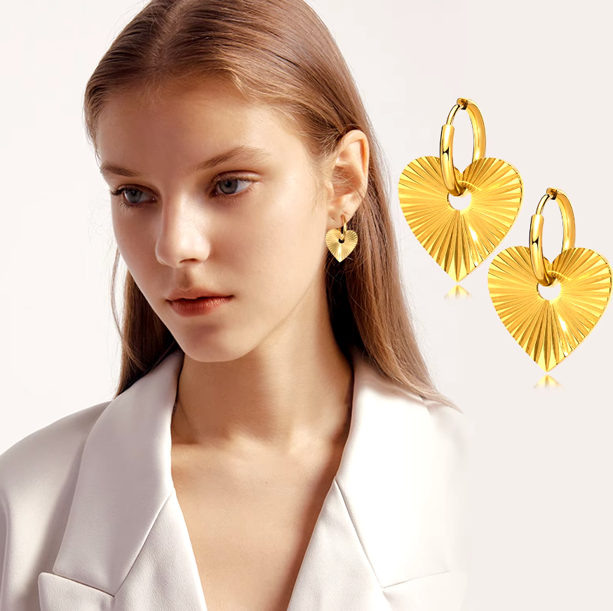 Ribbed Heart Earrings