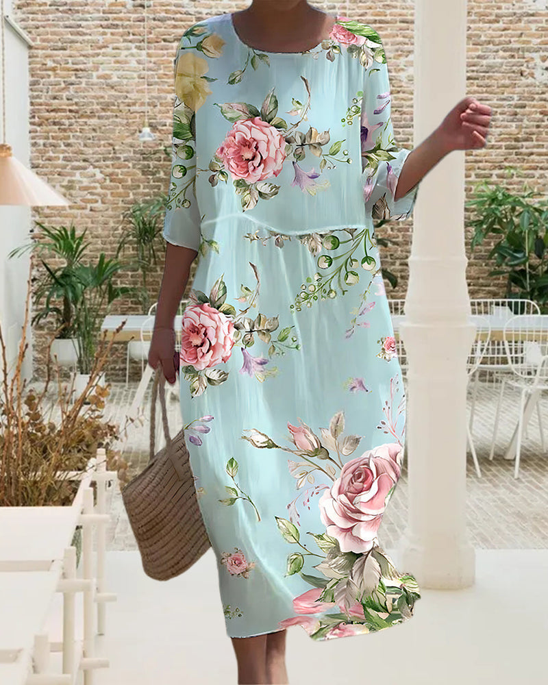 Miranda Elegant Tummy-Covering Floral Dress