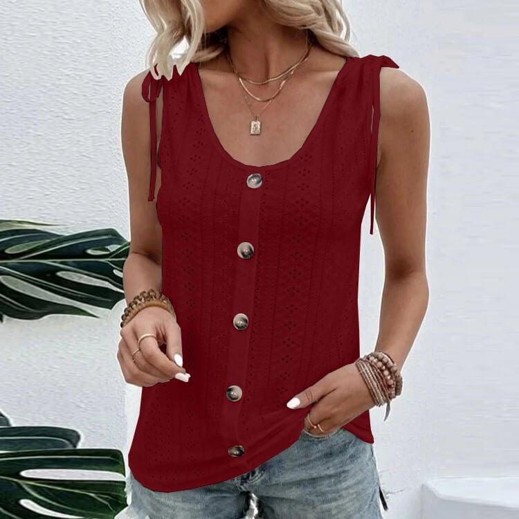 Amara - Stylish Women's Top with Buttons and Cutouts