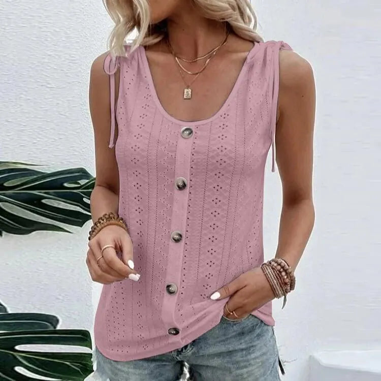 Amara - Stylish Women's Top with Buttons and Cutouts