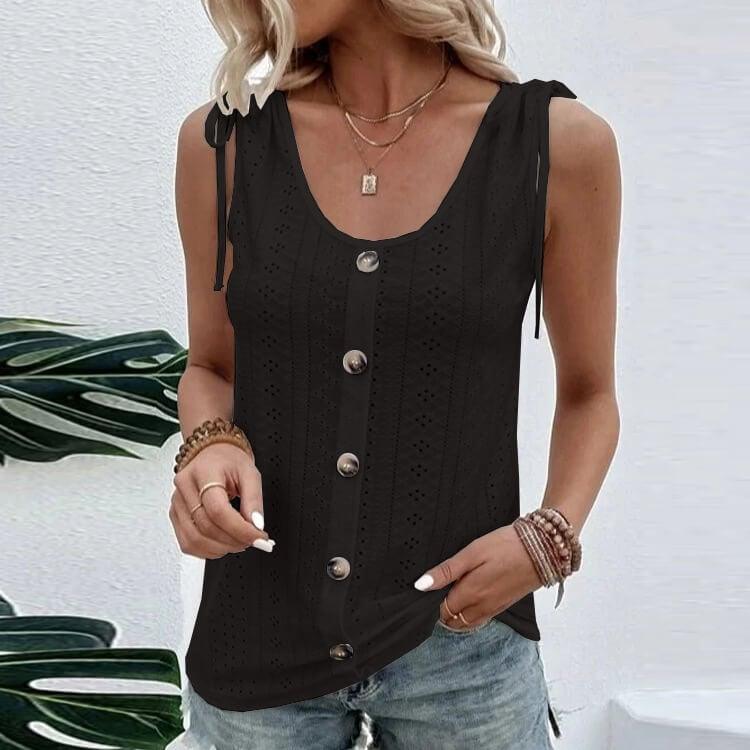Amara - Stylish Women's Top with Buttons and Cutouts